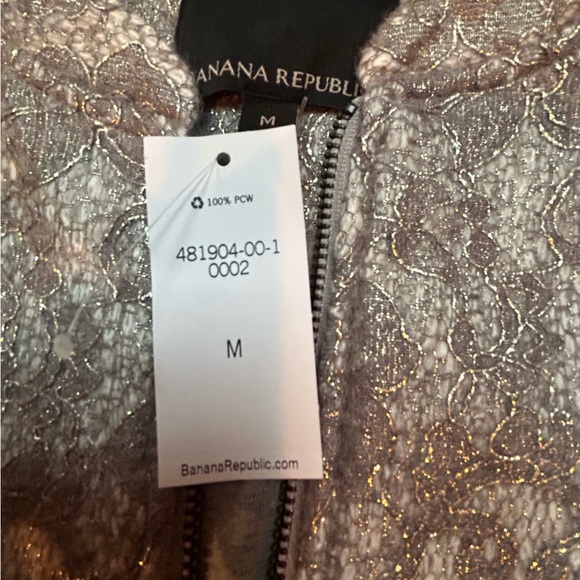 Banana Republic, NWT, Silver Jacquard Zip-Up Bomber Style Jacket. Medium - Picture 7 of 14